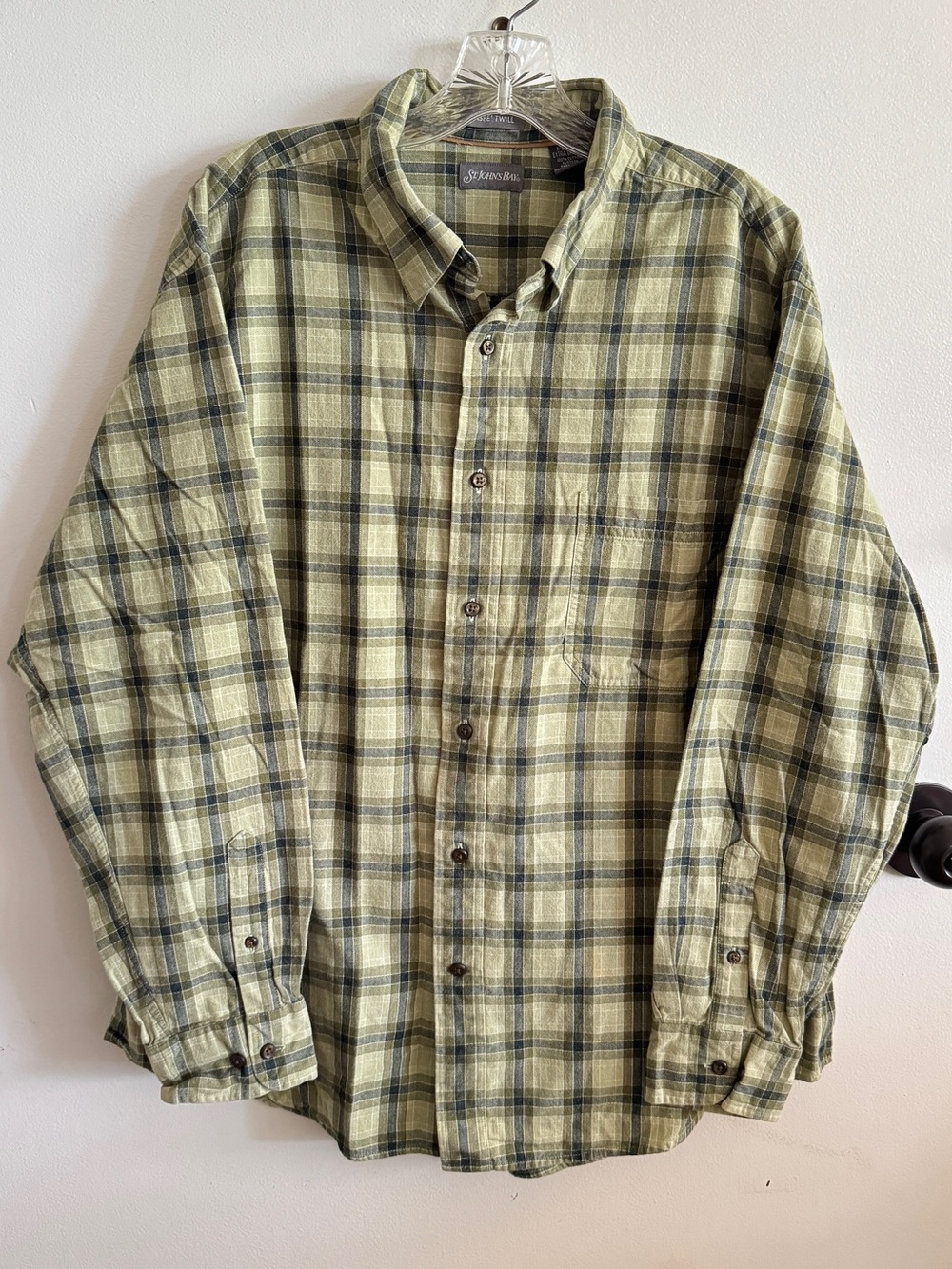 St. John's Bay 100% Cotton Men’s Green Plaid Button-Down Shirt XL Cabincore